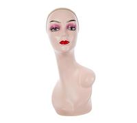 MERIGLARE Tête de Mannequin Chauve Féminine, Support pour Perruque, 48 Cm (19 Pouces), Présentoir Professionnel Lisse pour Perruques, Postiches, Chapeaux, Perru, Rose avec épaule