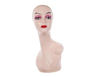 MERIGLARE Tête de Mannequin Chauve Féminine, Support pour Perruque, 48 Cm (19 Pouces), Présentoir Professionnel Lisse pour Perruques, Postiches, Chapeaux, Perru, Rose avec épaule