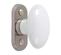 MERIGOUS Bouton de crémone sur platine - Décor : Blanc/Inox - Hauteur : 77 mm - Largeur : 43 mm - Matériau : Porcelaine/Laiton
