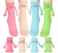 Merikio Chaussettes Magnétique, 4paires Chaussette Funny Couple Holding Hands Socks,Magnétique Chaussette Tube Moyen,Drôles de Couple Chaussettes pour Amis, Compagnons,cadeaux pour petit ami