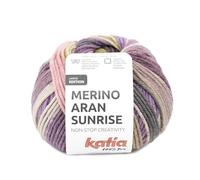 MERINO ARAN SUNRISE de Katia en pelotes de 100g et 155m. (Lilas-Rose/Vert jaunâtre (304))