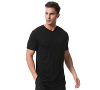 Merino Protect T-shirt 100 % laine mérinos pour homme, résistance aux odeurs, couche de base pour randonnée, voyage, maillot de corps doux, Col en V : noir, Taille L