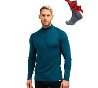 Merino.tech 100% Demi-Zip Pull Merinos Homme + Chaussettes (Medium, 250 Deep Teal)