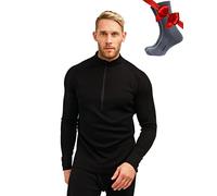 Merino.tech 100% Demi-Zip Pull Merinos Homme + Chaussettes (Medium, 320 Black)