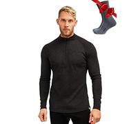 Merino.tech 100% Demi-Zip Pull Merinos Homme + Chaussettes (Medium, 320 Charcoal Grey)