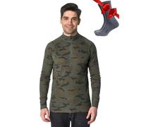 Merino.tech 100% Demi-Zip Pull Merinos Homme + Chaussettes (X-Large, 250 Camo)