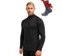 Merino.tech 100% Demi-Zip Pull Merinos Homme + Chaussettes (X-Large, 250 Charcoal Grey)