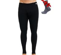 Merino.tech 100% Pantalon Laine Merinos Homme + Chaussettes (Large, 165 Black)