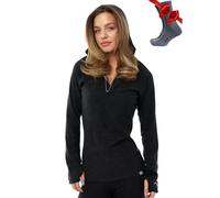 Merino.tech 100% Pull Mérinos Femme à Capuche - Coupe Ajustée + Chaussettes (X-Large, 190 Charcoal Grey)