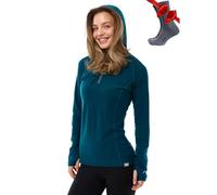 Merino.tech 100% Pull Mérinos Femme à Capuche - Coupe Ajustée + Chaussettes (X-Large, 190 Deep Teal)