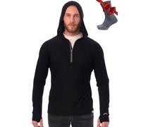 Merino.tech 100% Pull Merinos Homme à Capuche - Coupe Ajustée + Chaussettes (Black, XX-Large)
