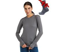 Merino.tech Chemise Femme Laine Merinos - Premium Merino Haut Thermique Femme Léger + Chaussettes de randonnée en Laine mérinos (Large, 165 Perfect Grey)