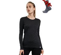 Merino.tech Chemise Femme Laine Merinos - Premium Merino Haut Thermique Femme Léger + Chaussettes de randonnée en Laine mérinos (XX-Large, 165 Charcoal)