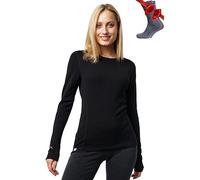 Merino.tech Chemise Femme Laine Merinos - Premium Merino Haut Thermique Femme Lourd + Chaussettes de randonnée en Laine mérinos (Medium, 320 Black)