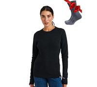 Merino.tech Chemise Femme Laine Merinos - Premium Merino Haut Thermique Femme Lourd + Chaussettes de randonnée en Laine mérinos (Small, 320 Charcoal Grey)
