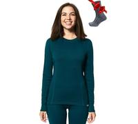 Merino.tech Chemise Femme Laine Merinos - Premium Merino Haut Thermique Femme Lourd + Chaussettes de randonnée en Laine mérinos (X-Small, 320 Deep Teal)