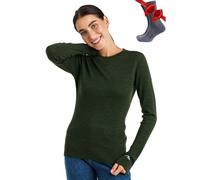 Merino.tech Chemise Femme Laine Merinos - Premium Merino Haut Thermique Femme Lourd + Chaussettes de randonnée en Laine mérinos (Large, 320 Army Green)