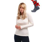 Merino.tech Chemise Femme Laine Merinos - Premium Merino Haut Thermique Femme Mi-Lourd + Chaussettes de randonnée en Laine mérinos (X-Large, 250 Natural Merinos)