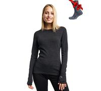 Merino.tech Chemise Femme Laine Merinos - Premium Merino Haut Thermique Femme Mi-Lourd + Chaussettes de randonnée en Laine mérinos (Small, Charcoal Grey 250)