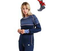 Merino.tech Chemise Femme Laine Merinos - Premium Merino Haut Thermique Femme Mi-Lourd + Chaussettes de randonnée en Laine mérinos (X-Large, 250 Nordic Tale Berry)