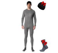 Merino.tech Ensemble Homme Merinos - 100% Laine Merinos Haut et Bas avec Bonnet Lourd, Moyen, Léger (Large, Heather Grey)