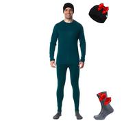 Merino.tech Ensemble Homme Merinos - 100% Laine Merinos Haut et Bas avec Bonnet Lourd, Moyen, Léger (X-Large, Deep Teal)