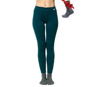 Merino.tech Laine Merinos Pantalon Femme - Leggings Thermique Femme 100% Merino Wool Lourd, Moyen, Léger avec Chaussettes (Small, 320 Deep Teal)