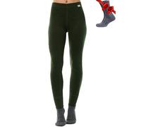 Merino.tech Laine Merinos Pantalon Femme - Leggings Thermique Femme 100% Merino Wool Lourd, Moyen, Léger avec Chaussettes (Large, 320 Army Green)