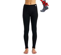 Merino.tech Laine Merinos Pantalon Femme - Leggings Thermique Femme 100% Merino Wool Lourd, Moyen, Léger avec Chaussettes (X-Small, 320 Black)