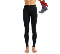 Merino.tech Laine Merinos Pantalon Femme - Leggings Thermique Femme 100% Merino Wool Lourd, Moyen, Léger avec Chaussettes (Medium, 165 Black)