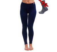 Merino.tech Laine Merinos Pantalon Femme - Leggings Thermique Femme 100% Merino Wool Lourd, Moyen, Léger avec Chaussettes (Small, 250 Navy)