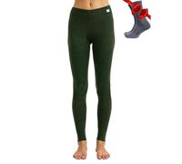 Merino.tech Laine Merinos Pantalon Femme - Leggings Thermique Femme 100% Merino Wool Lourd, Moyen, Léger avec Chaussettes (Small, 320 Army Green)