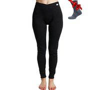 Merino.tech Laine Merinos Pantalon Femme - Leggings Thermique Femme 100% Merino Wool Lourd, Moyen, Léger avec Chaussettes (Large, Charcoal Grey 250)