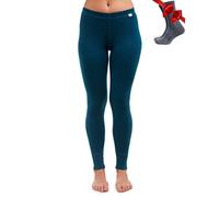 Merino.tech Laine Merinos Pantalon Femme - Leggings Thermique Femme 100% Merino Wool Lourd, Moyen, Léger avec Chaussettes (X-Small, 250 Deep Teal)