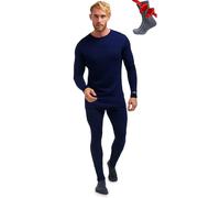Merino.tech sous-Vêtement Merinos Homme - Ensemble 100% Laine Merinos Haut et Bas avec Chaussettes Lourd, Moyen, Léger (Medium, 250 Navy)