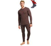 Merino.tech sous-Vêtement Merinos Homme - Ensemble 100% Laine Merinos Haut et Bas avec Chaussettes Lourd, Moyen, Léger (X-Large, 250 Chocolate)