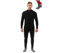 Merino.tech sous-Vêtement Merinos Homme - Ensemble 100% Laine Merinos Haut et Bas avec Chaussettes Lourd, Moyen, Léger (X-Large, 250 Black Zip-up Set)