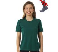 Merino.tech T Shirt Merinos Femme - Laine Merinos Chemise Femme + Chaussettes de randonnée en Laine Mérinos (Small, Forest Green Crewneck)