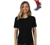 Merino.tech T Shirt Merinos Femme - Laine Merinos Chemise Femme + Chaussettes de randonnée en Laine Mérinos (Small, Black Crewneck)