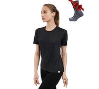 Merino.tech T Shirt Merinos Femme - Laine Merinos Chemise Femme + Chaussettes de randonnée en Laine Mérinos (X-Small, Charcoal Crewneck)