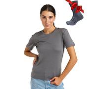 Merino.tech T Shirt Merinos Femme - Laine Merinos Chemise Femme + Chaussettes de randonnée en Laine Mérinos (Perfect Grey Crewneck, X-Large)