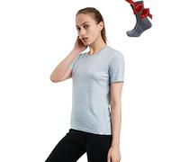 Merino.tech T Shirt Merinos Femme - Laine Merinos Chemise Femme + Chaussettes de randonnée en Laine Mérinos (X-Small, Arctic Crewneck)