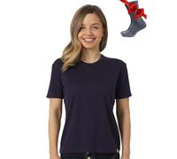 Merino.tech T Shirt Merinos Femme - Laine Merinos Chemise Femme + Chaussettes de randonnée en Laine Mérinos (Medium, Dark Purple Crewneck)
