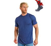 Merino.tech Tee Shirt Merinos Homme - T-Shirt Thermique 100% Merino Wool avec Chaussettes (Large, Chicago Blues)