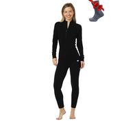 Merino.Tech Vetement Femme Ensemble Laine Merinos - 100% Merino Wool Haut et Bas avec Chaussettes Lourd, Moyen, Léger (X-Large, 250 Black Zip-up Set)