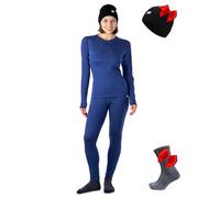 Merino.Tech Vetement Femme Ensemble Laine Merinos - 100% Merino Wool Haut et Bas avec Chaussettes Lourd, Moyen, Léger (Medium, Windsor Blue Dark)