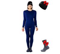 Merino.Tech Vetement Femme Ensemble Laine Merinos - 100% Merino Wool Haut et Bas avec Chaussettes Lourd, Moyen, Léger (Large, Navy Classic)