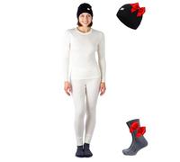 Merino.Tech Vetement Femme Ensemble Laine Merinos - 100% Merino Wool Haut et Bas avec Chaussettes Lourd, Moyen, Léger (X-Large, Natural Merinos Cream)