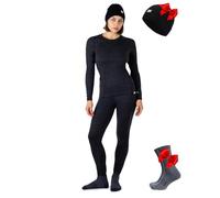 Merino.Tech Vetement Femme Ensemble Laine Merinos - 100% Merino Wool Haut et Bas avec Chaussettes Lourd, Moyen, Léger (Large, Charcoal Grey Dark)