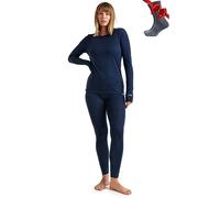 Merino.Tech Vetement Femme Ensemble Laine Merinos - 100% Merino Wool Haut et Bas avec Chaussettes Lourd, Moyen, Léger (Large, Lite 165 Navy)